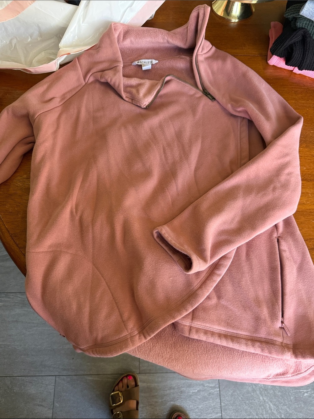 Athleta Dusty Rose Quarter-Zip Fleece Pullover